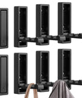 8 Pack Foldable Wall Hooks Matte Black Zinc Alloy hanging coats and bags, showing smooth fold design and heavy-duty construction.