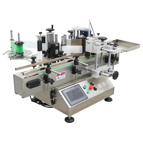 Automatic Desktop Conveyor Labeler For Round Bottles High Speed 110 Volt Label Applicator Featuring No Sweat Setup with touchscreen.