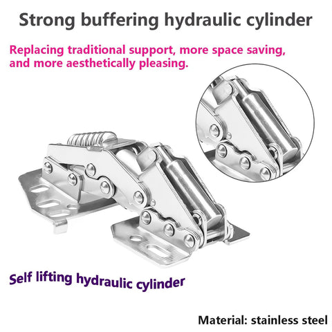 Qrity 2-pack heavy-duty stainless steel cabinet hinges with hydraulic lift for soft-close lid stay