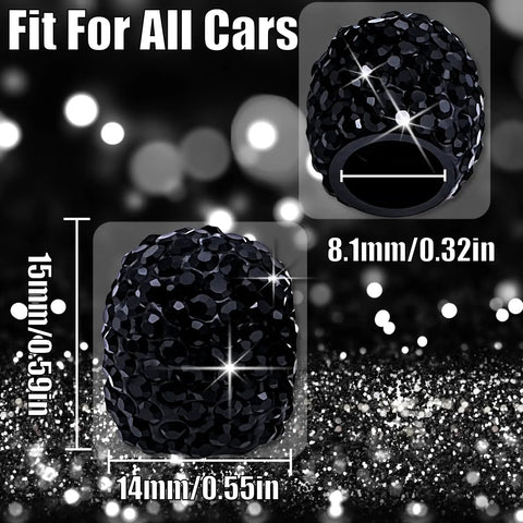 Image of 4Pcs Bling Crystal Diamond Tire Valve Caps Set Premium Dustproof Universal Wheel Stem Covers For Cars SUVs Trucks Motorcycles Bicycles Black Decorative Everyday Ride Ready Weatherproof Tarnish Resistant showing size dimensions.