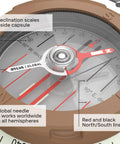 Close-up of Global Navigation Compass With 360 Global Needle For All Magnetic Zones, showing declination scales and global needle.