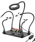 Magnetic Helping Hands with Three LED Magnifying Lamp, flexible gooseneck arms, heavy duty base for electronics repair