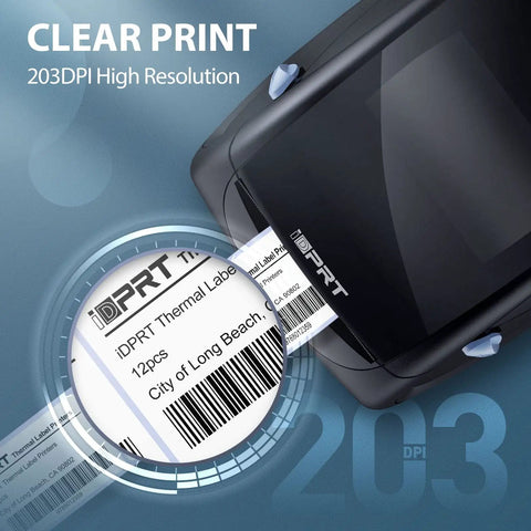 Top Tier Desktop Thermal Label Printer That Smoothly Handles Address File Folder And Barcode Rolls For Streamlining Your Daily Shipping Grind Up To Three Thirty Five Inch Width With Zero Hassle Setup, displaying clear 203DPI printed labels.