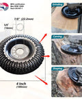 4 Inch Wood Shaping Wheel for Angle Grinders With 5/8 Inch Arbor and 7/8 Inch Conversion Ring Included, usage examples shown