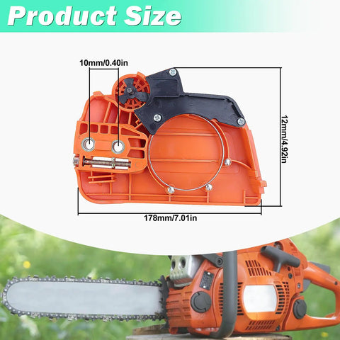 Chainsaw Chain Brake Assembly And Three Eighths Inch Six Tooth Sprocket Clutch Drum Kit showing side cover dimensions