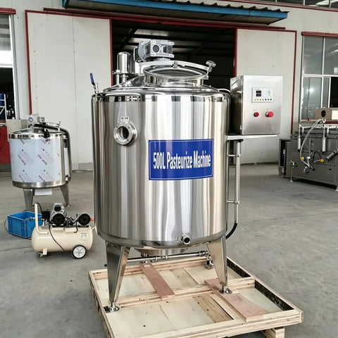 Top Shelf Heavy Duty 500L Milk Pasteurizer Machine For Commercial Dairy Plants Featuring Pro Level Automatic Temperature Regulation and Plug And Play Yogurt Production Integration, stainless steel build.