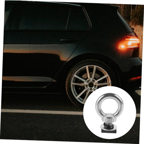 Heavy Duty Roof Rack Tie Down Kit With Stainless Steel Eye Bolt Anchors Slot Track Mounts Ring Bolts And Press Fasteners For Rock Solid Gear Security On SUVs And Trucks. Black SUV with stainless steel eye bolt anchor insert