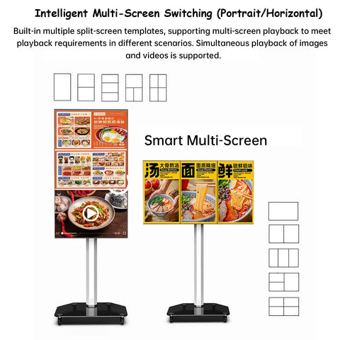 Premium 4K Interactive Led Digital Signage Display With Smart Split Screen And Smooth Portrait Or Landscape Swapping showing smart multi-screen features.