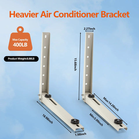 Beefy Outdoor Split AC Mount Bracket, heavy-duty foldable wall mount fits 7000 to 18000 BTU, supports up to 400 lb, side view.