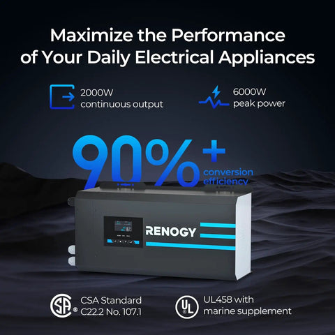 2000W Pure Sine Wave Inverter Charger For Off Grid Power System With 12V DC To 120V AC Output, 6000W Surge, LCD Display