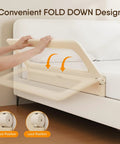 Foldable Toddler Bed Rail Guard With Reinforced Anchor Safety System For King Twin Full And Queen Beds Khaki 59 Inches Long By 21.6 Inches High With Kid Friendly Soft Peach Skin Fabric And Removable Washable Cover
