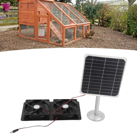 20W Solar Panel Dual Exhaust Fan Kit For Tiny Spaces With Efficient Cooling For Greenhouse, Chicken Coop, Shed And Pet House, High Energy Conversion, Aluminum Alloy ABS Construction