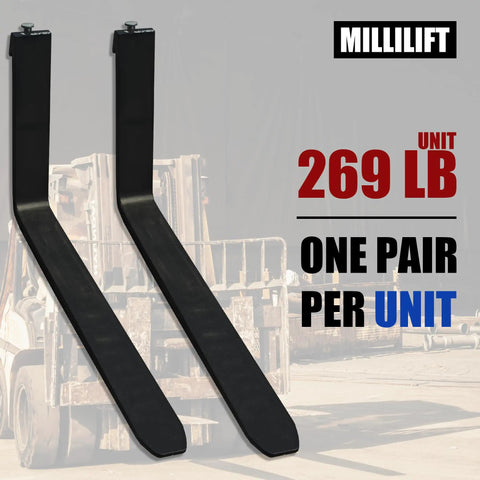 Built Like A Tank Job Site Ready Straight Up Heavy Duty Workhorse Sixty Inch Forged Pallet Fork Blades 4400 Lb Capacity ITA Class II Hook Style Replacement Forks For Forklifts Skid Steers And Tractor Loaders Pair, black steel pallet forks.