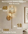 Gold Rechargeable Wireless Wall Sconces Set Of 2 With Remote Dimmable Accent Lamps Home Decor showing crystal lamps on wall.