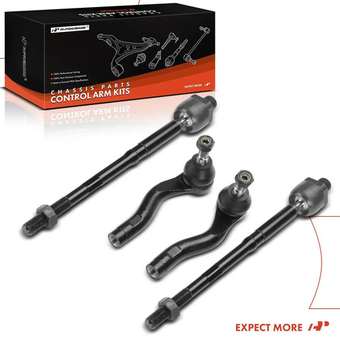 Front Inner Outer Tie Rod End Kit Direct Fit For Chevy Caprice 2011 2013 And Pontiac G8 2008 2009 To Fix Uneven Tire Wear, Eliminate Loose Or Shaky Steering, Squeaks, And Improve Steering Response. 4-piece steel set displayed with box.