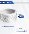 Coiled 100 Ft 22 AWG 2 Pin Universal Garage Door Wire For Sensors And Control Stations with white PVC insulation and specs display