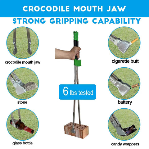 35 Inch Long Grabber Reacher Tool Heavy Duty Trash Picker Upper With Five Point Seven Inch Crocodile Mouth Jaw Stainless Steel Body Soft Grip Handle Grips Up To Six Lbs Bricks And Light Debris Assembly Required