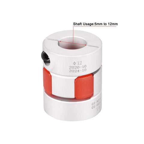 Flexible Jaw Coupling Shaft Joint For Servo Motors 5mm To 12mm Bore L31xD25 showing aluminum body and red dampers