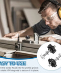 T Track Bolts Knob Kit Five Piece Pro Grade Set M5 x 40mm Bolts With Washers And Six Star Knobs Nuts For Woodworking Jigs And Fixtures Durable Stainless Steel Silver Black Finish used on a woodworking jig