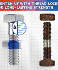 blue red thread locker set demonstrating corrosion prevention on bolts