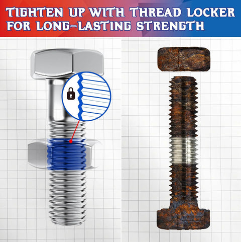 blue red thread locker set demonstrating corrosion prevention on bolts