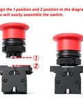 Red Mushroom Emergency Stop Push Button Switch 22mm Panel Mount 1NC 1NO Latching 660V 10A Industrial Grade assembly diagram