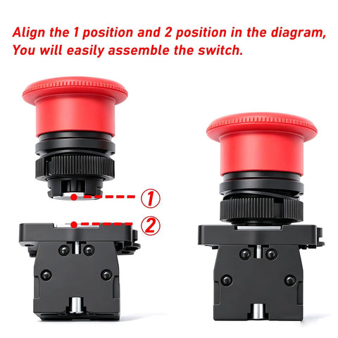Red Mushroom Emergency Stop Push Button Switch 22mm Panel Mount 1NC 1NO Latching 660V 10A Industrial Grade assembly diagram