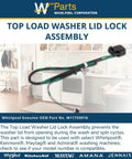 W11700916 Genuine OEM Washer Door Lock Replacement Part on countertop, wire connectors visible