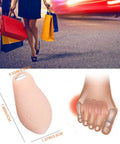 Illustration of a Pinky Toe Protector and Bunion Corrector Gel Separator with size dimensions and foot diagram for alignment.