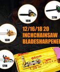 Universal Chainsaw Sharpener for 12 to 22 Inch Chain Saws Portable Sharpener Kit showing compatibility with various sizes