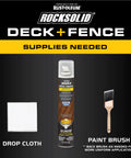 Supplies needed for Hardcore Deck And Fence Stain With Gnarly UV Protection Black Walnut Oil Base, including drop cloth and paint brush.