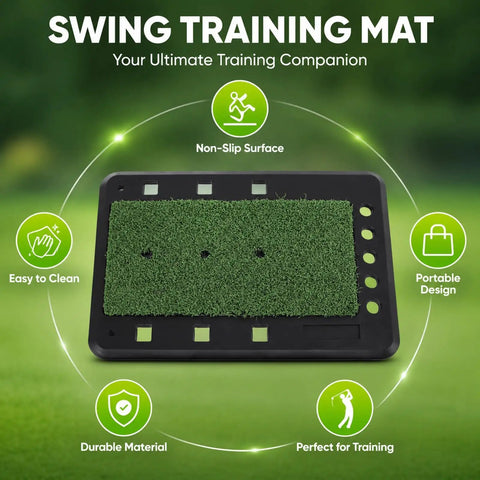 Pro-Grade Swing Training Mat For Golf Practice Rubber Hitting Pad, features like slip-proof rubber surface, green turf center