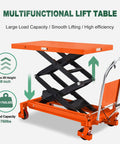 Beefy Heavy Duty Double Scissor Lift Table Cart With 59 Inch Lift Height Hydraulic Foot Pump 1760 Lb Capacity 48x24 Inch Platform