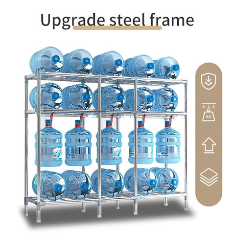 Portable Closet Wardrobe With Snap Cover For Bedroom Non Woven Fabric Organizer Keeps Your Threads Slick And Neatly Stacked With Heavy Duty Hanging Rods And Spacious Storage Bins, showcasing a steel frame rack with blue water bottles.
