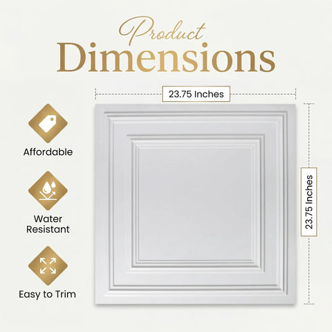 Economy PVC 2x2 Lay In Ceiling Tiles White Drop Ceiling Panels product dimensions 23.75 inches; features affordable, water resistant.