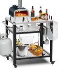 Stainless Steel Pizza Oven Table For Ooni And Other Grills Heavy Duty Outdoor Grill Cart With Wheels And Handle 32 By 24 Inch