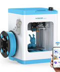 Front view of blue Fully Assembled 3D Printer For Kids And Beginners with auto bed leveling, WiFi, app control, and filament sensor
