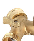 Solid Brass Y Shape Garden Hose Splitter With Leakproof Shut Off Valve For Effortless 2 Way Water Control And Easy Repair Kit Installation On Any Standard Hose, close-up