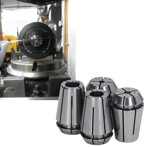 High Precision Spring Collet Set ERG20 With 4 Durable Pieces For CNC Engraving Milling And Lathe Tasks displayed next to CNC machine.