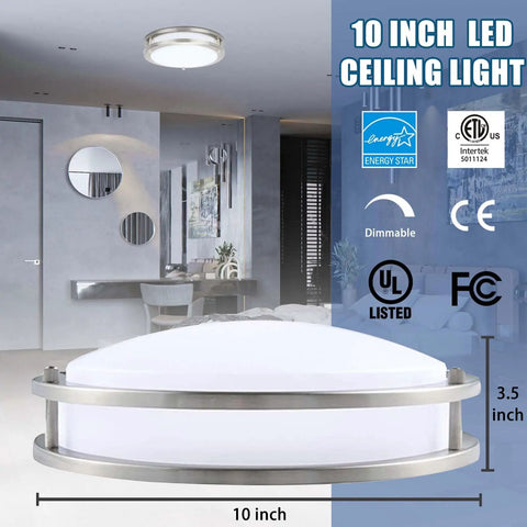 Brushed Chrome 14 Inch Flush Mount LED Ceiling Light With Adjustable 3000K 4000K 5000K Color Temperature, 22W Dimmable