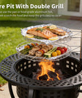 36 Inch Fire Pit Table With 2 Adjustable Grills Wood Burning Outdoor Fire Pit With Lid And Poker 3 In 1 BBQ Grill