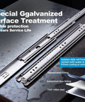 Two Piece Set 22 Inch Full Extension Ball Bearing Drawer Slides Shrug Off Two Hundred Pounds heavy-duty galvanized steel rails treated for corrosion resistance.