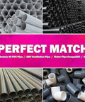Collage of PVC, ABS, and CPVC pipe fittings showcasing perfect match for Four Piece Pipe Reamer Kit For PVC CPVC And ABS Fittings.