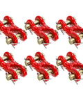 Six Pack 5/16 Inch G70 Zinc Plated Heavy Duty Trailer Tie Down Twin Clevis Links arranged in a grid for easy storage.