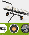 60 Inch Tow Behind Dethatcher For Lawn And ATV, Heavy Duty Lawn Rake With 24 Spring Steel Tines, Lift Handle, Clears Thatch