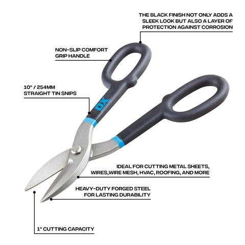 Heavy Duty 10 Inch Straight Cut Tin Snips With No Sweat Comfort Grip Handle For Cutting Aluminum Sheet Metal Roofing Ductwork And Iron Pro Workhorse Shears That Slice Clean