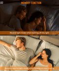 Couple in bed with dimmable LED ceiling light demonstrating memory function and neutral light mode at night and morning