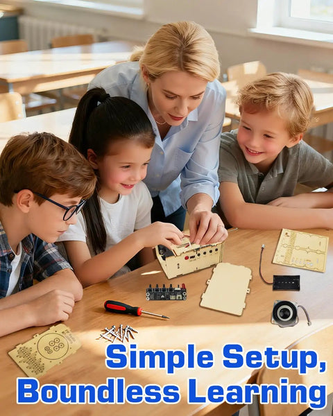 Children assembling parts of Hands-On FM Radio Kit For Kids And Teens Ages 8 12 13 14 STEM Toys Electronics Project with adult guidance