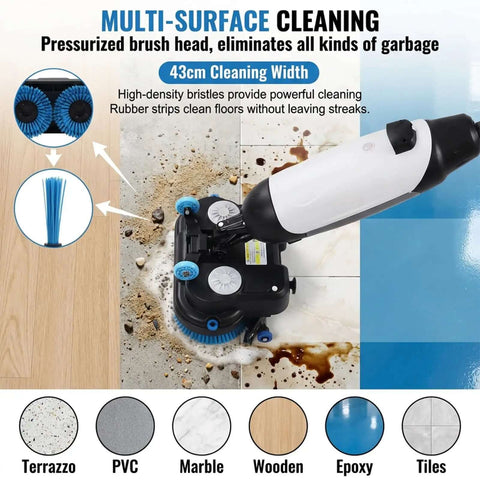 Lightweight Pro Grade Commercial Floor Scrubber With 360 Degree Rotating Head And Dual Brush System, 240 RPM, cleaning surfaces