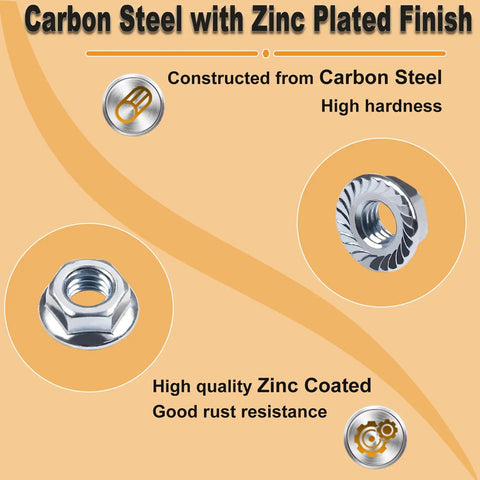 Top Shelf Carbon Steel Serrated Flange Hex Nuts 5/16-18 Inch Assortment Kit close-up of zinc plated carbon steel hardware.